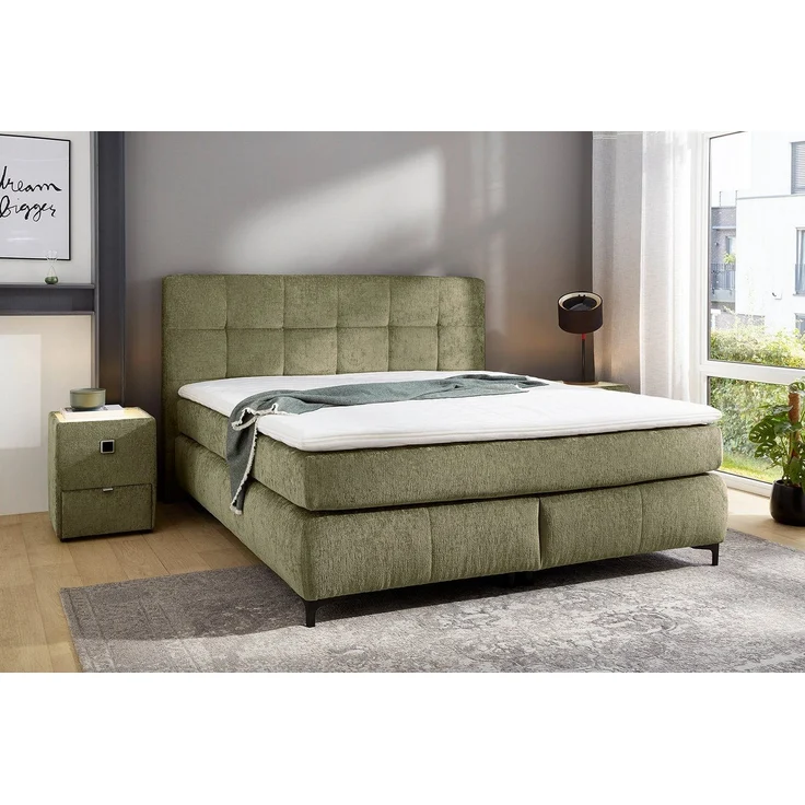 Jockenhöfer 'Beatrice' Boxspringbett, 180x200 cm, Chenille Hellgrün – Bild 2