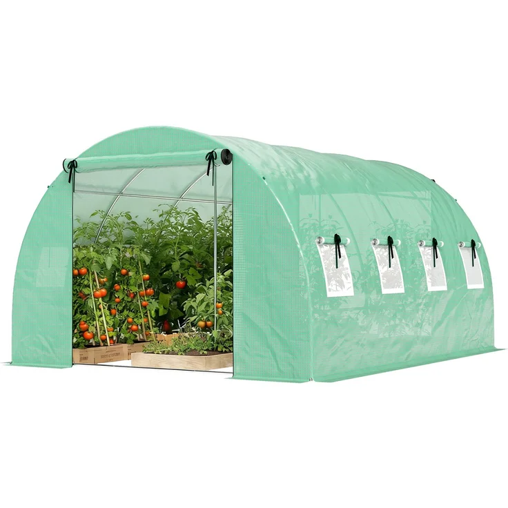 Wohnora-12 m² großes Gartentunnelgewächshaus, 295 x 400 x 200 cm, 2 Türen und 8 Fenster, 140 g/m² PE-Folie, grün,H 2000cm x T 1185cm x B 2950cm – Bild 3