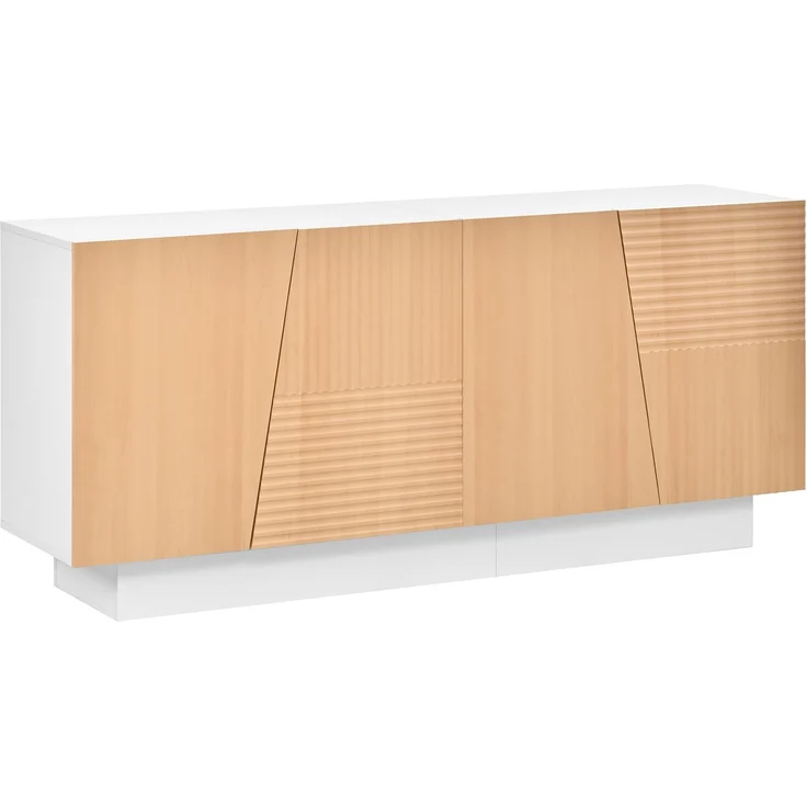 Sideboard aus MDF und PB mit 4 Türen, Rillenstruktur und höhenverstellbaren Einlegeböden, 160x40,5x72 cm, Natur/Weiß – Bild 6