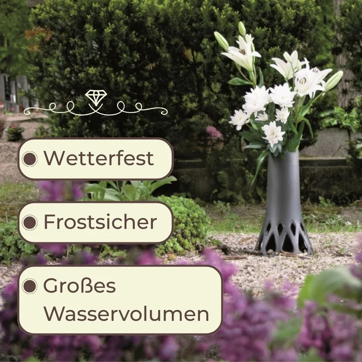 Grabvase Erdspieß Grab Vase Friedhof Wetterfest Grabschmuck Vase für Grab zum Stecken Grabdekoration Grabvase Kunststoff Frostsicher Friedhof Steckvase Bronze 1,3 L – Bild 4