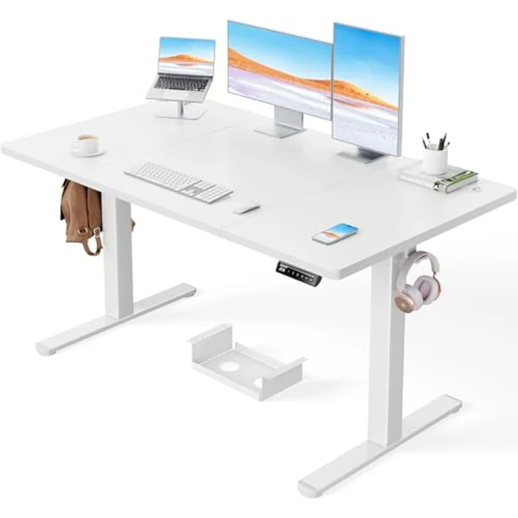 ErGear Höhenverstellbarer Schreibtisch-140x80 cm,100 KG Tragkraft Elektrischer Schreibtisch mit Fortgeschrittenem Bürstenlosem Motor, Leise Funktion, Robuster Metallrahmen, Vierteilige Tischplatte – Bild 2