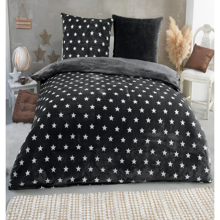 Malika Wendebettwäsche 200x200 + 2x 80x80 cm Cashmere Touch Sterne Bettwäsche, atmungsaktiv, Mikrofaser, 3 teilig, Für Allergiker geeignet, pflegeleicht, angenehm weicher Stoff – Bild 5