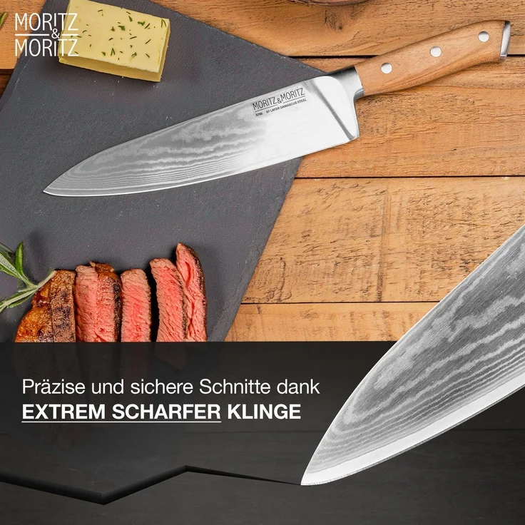 Moritz & Moritz Damast Kochmesser, ergonomischem Griff, 20 cm Klinge – Bild 6