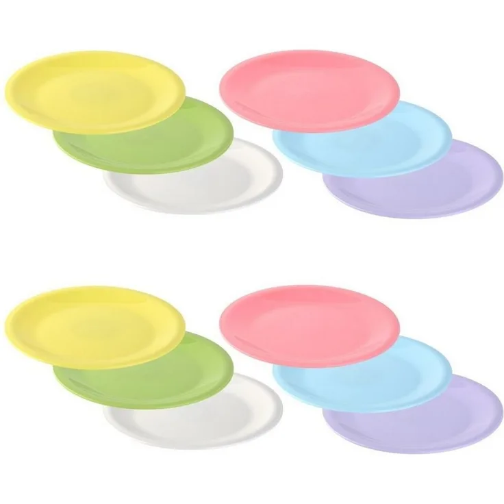 Engelland Dessertteller Kinderteller-Set, farbenfroh, (12 St), Ø 19 cm, BPA-frei, bunt, flach, wiederverwenbar, Kunststoff
