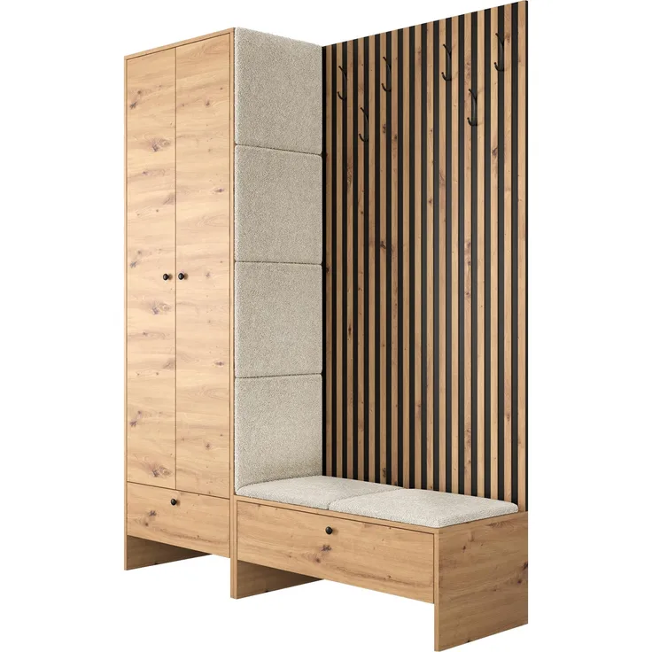 Garderoben-Set Melire III (Farbe: Artisan Eiche / Artisan eiche + Schwarz, Abriamo 03)