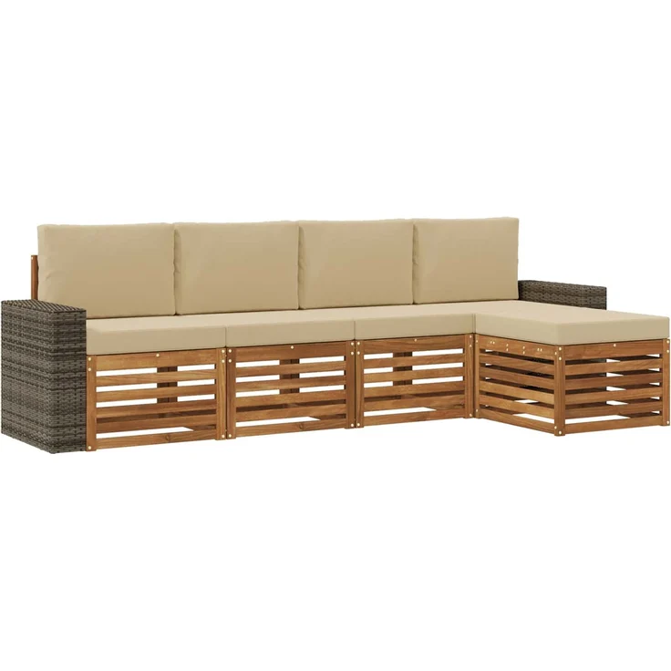 vidaXL Outdoor-Sofagarnitur 5 stk. 5-Sitzer Natur und Beige 3384249 – Bild 2