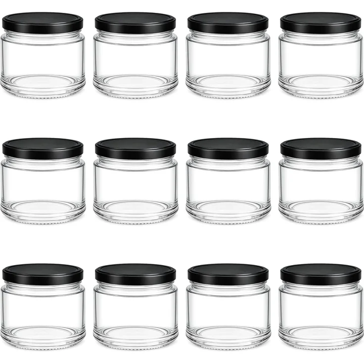 hocz 12x Marmeladengläser 200 ml | mit Deckel Schwarz TO 66 | Einmachgläser mit Schraubdeckel zum befüllen | Sturzgläser für Marmelade Schraubgläser | leere Gläser Set | 12 Stück