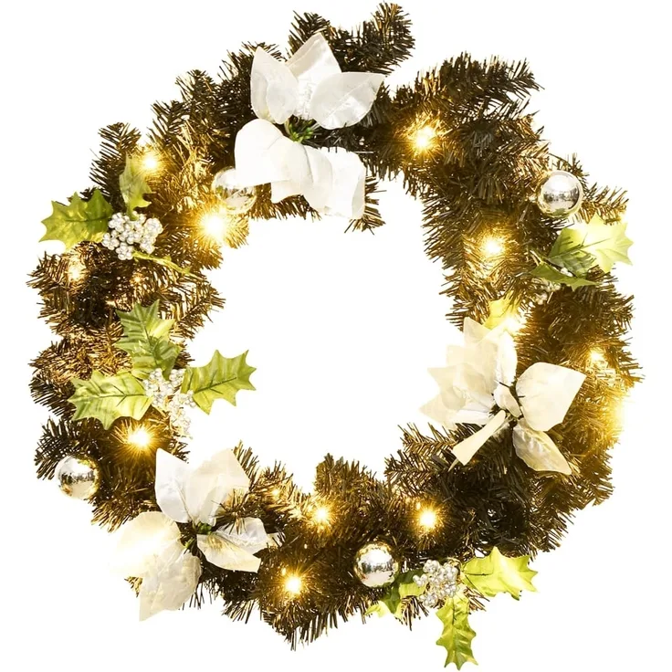 vidaXL Weihnachtskranz mit LED Schwarz 60 cm PVC 321518