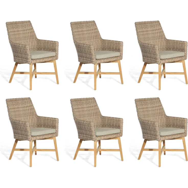 Sonnenpartner 6er-Set Garten-Sessel Helios Aluminium/Teakholz mit Polyrattan rustic-stream Gartenstu
