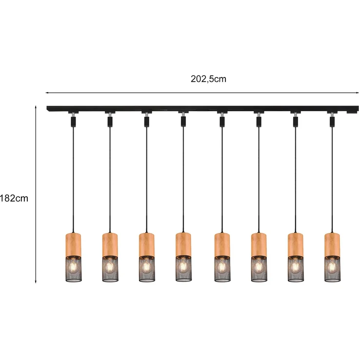 Lichtschienensystem mit 8x Holz Pendel & Einspeisung 4-adrig, Länge 202,5cm – Bild 4