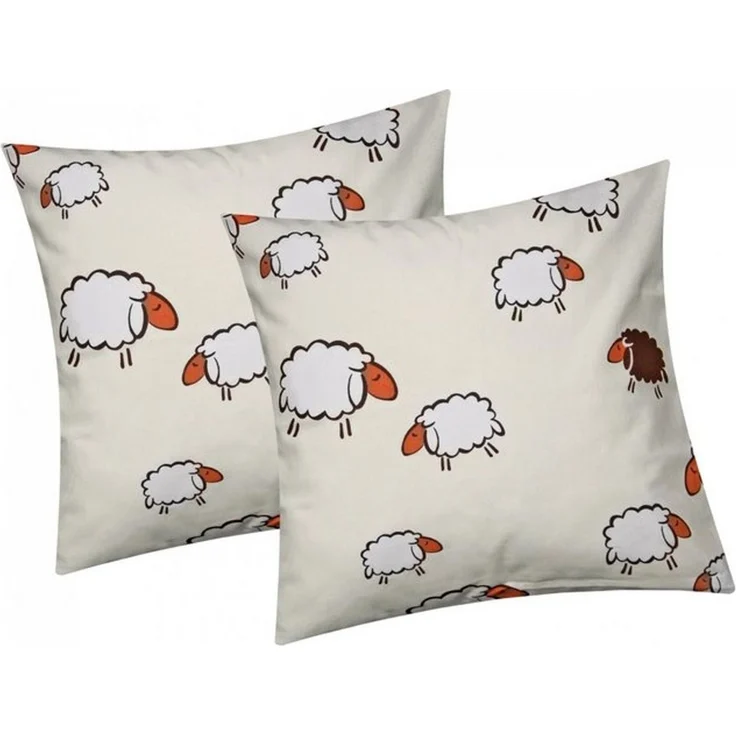 Heubergshop Kissenbezug, (2 Stück), 40x40 cm Kissenhülle Schafe Lämmer Gelb Weiß Baumwolle (99/3-40x40) – Bild 1