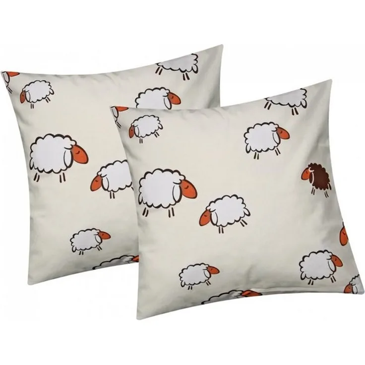 Heubergshop Kissenbezug, (2 Stück), 40x40 cm Kissenhülle Schafe Lämmer Gelb Weiß Baumwolle (99/3-40x40)
