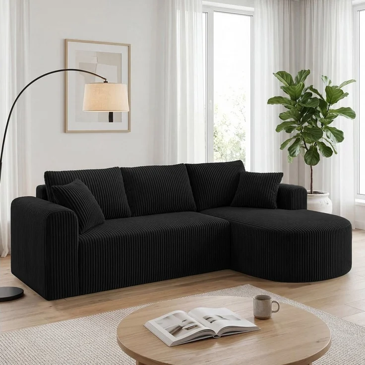 COMHOMA Sofa Ecksofa mit Schlaffunktion, Corduroy Modulares Boneless Couch, mit Chaiselongue, L-Form Schlafsofa, Sektionssofas mit Kissen & Seitentaschen – Bild 1