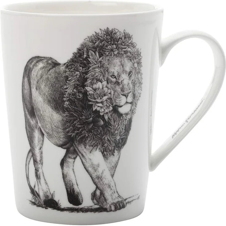 Maxwell & Williams DX0227 Marini Ferlazzo Becher African Lion, aus Bone China Porzellan, Schwarz, Weiß, 460 ml, in Geschenkbox
