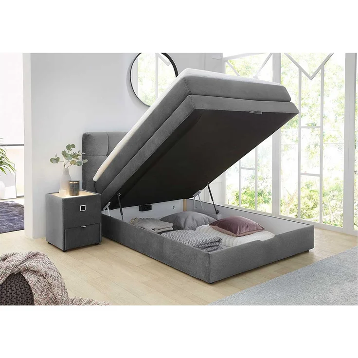 Boxspringbett Antonia De Luxe / Amy, Stoff, Grau, 156 x 117 x 217 cm – Bild 3