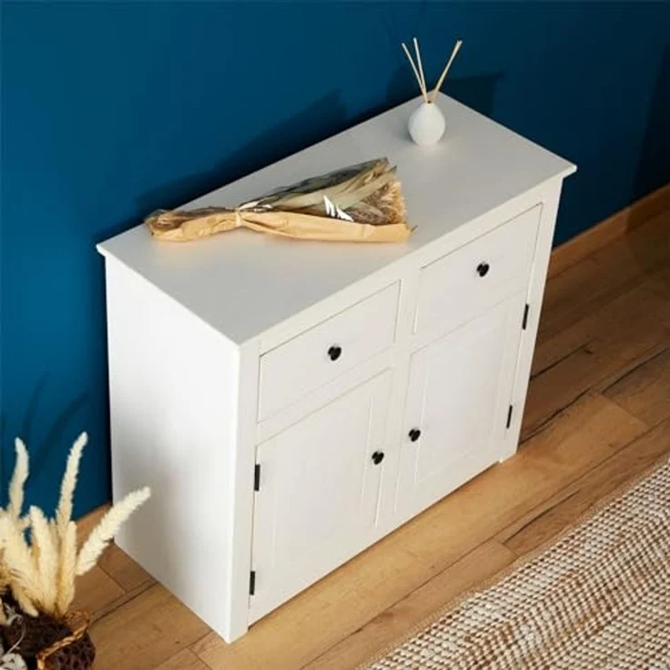 CARO-Möbel Kommode PAULO, Kommode weiß aus Kiefer mit 2 Schubladen und 2 Türen Sideboard Massivh – Bild 6