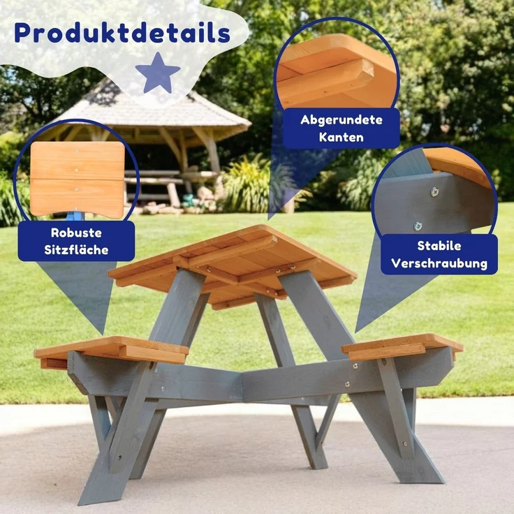 Coemo Kindersitzgruppe Romy Picknicktisch Holz Sitzgarnitur Gartentisch Braun – Bild 4