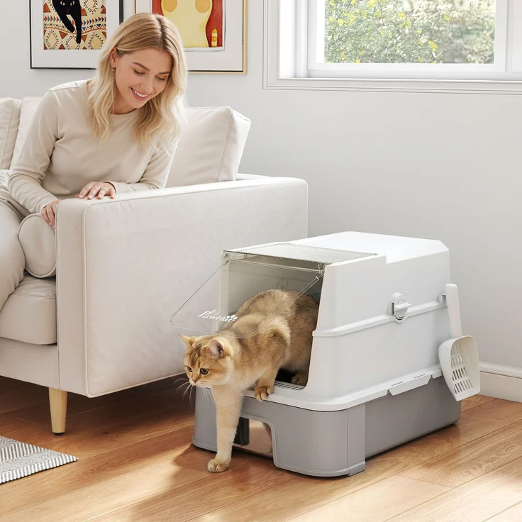 PawHut Katzentoilette, 201 Edelstahl, ABS, Grau, 60L x 40B x 45H cm – Bild 2