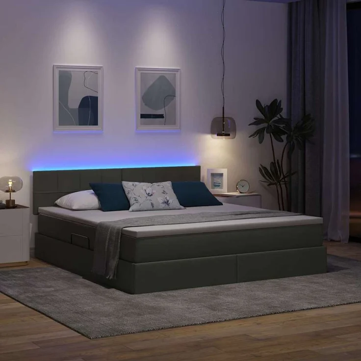 vidaXL LED-Speicherbett mit Matratze Dunkelgrau 180 x 200 cm Stoff 3371161 – Bild 5