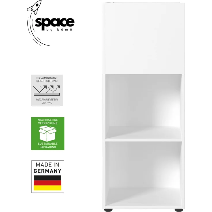 bümö Space Anstellcontainer & Raumteiler in Weiß, Regal Container mit 5 Fächer - Schreibtisch Schrank für Ordner & Akten am Bürotisch - Schreibtischcontainer für Büro & Homeoffice, SPCRT-84 – Bild 2