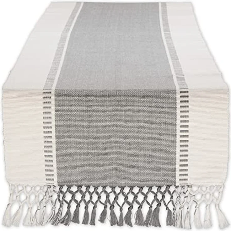 DII Dobby Stripe Woven Table Runner, Baumwolle, Cool Grey, 13x72 – Bild 2