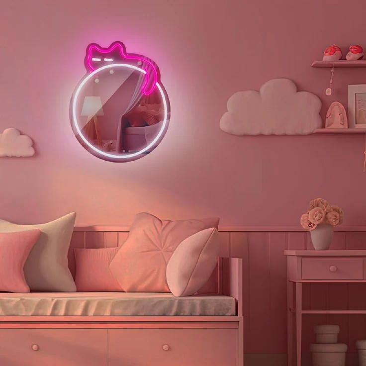 Forever Light LED Neon Dekolicht mit Spiegel Wandkunst Wanddekoration Sleeping Cat – Bild 5