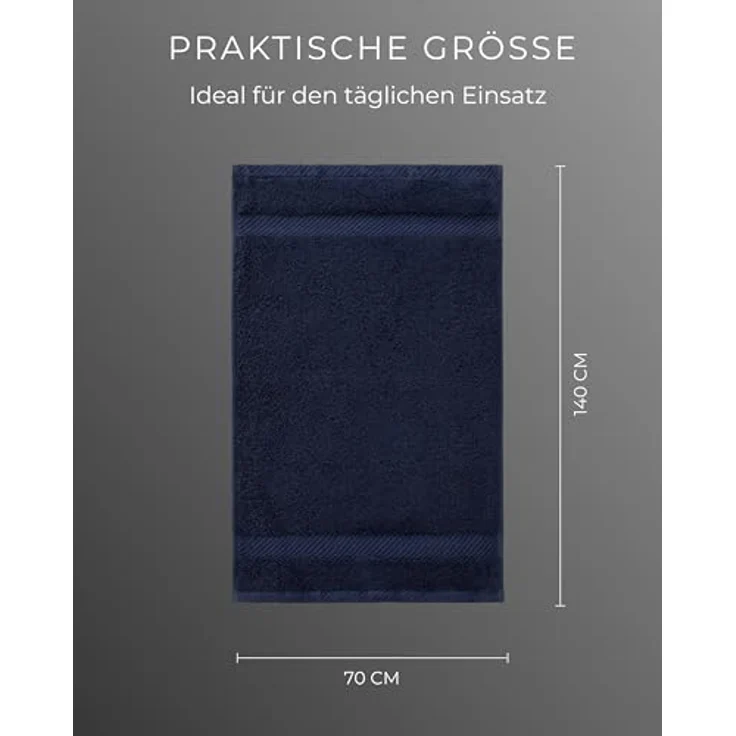 Luckytowel Duschtuch Set 70x140 cm, Oeko-TEX Badetücher aus 100% Baumwolle, 600 g/m², saugstark und flauschig, 2er Pack Dunkelblau – Bild 4