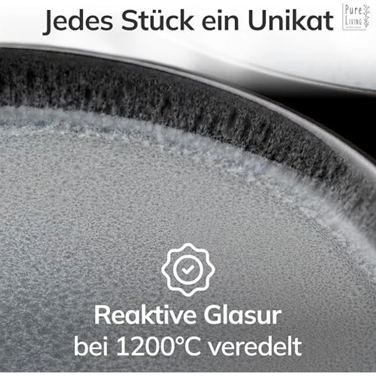 Steingut Teller Groß 6 Personen Ibiza TESTSIEGER, Traumhaftes Mediterranes Steingut Speiseteller Set, Stylisches Essteller Set, Pure Living in Grau – Bild 8
