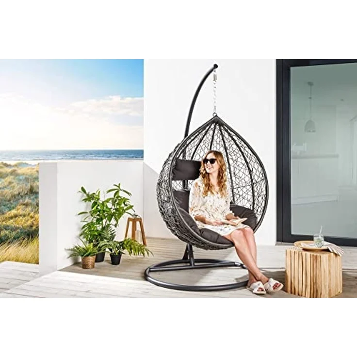 riess-ambiente Hängesessel LOFT anthrazit / grau (Einzelartikel, 1-St), Outdoor · Garten · Hängestuhl · Gestell & Kissen · Terrasse · Balkon – Bild 5
