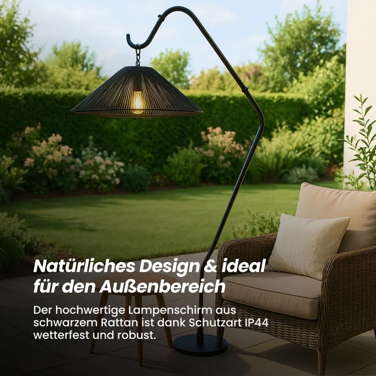 Star Rattan-Lampenschirm „Vide“ (Ø 58 cm), Für den Außenbereich - wetterfest und dekorativ in Schwarz, Kombinierbar mit E27-Outdoor-Kabelsets, Schutzart IP44 – Bild 9