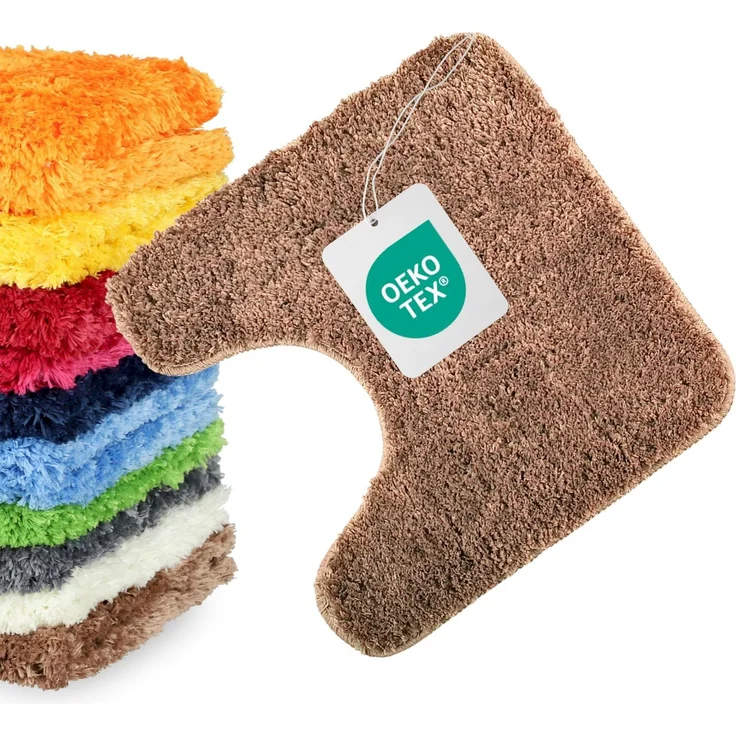 WohnDirect WC-Vorleger mit Ausschnitt 45x45 cm Braun – Badematte für Stand-WC Flauschig & rutschfest, Mikrofaser Badteppich Saugstark, Waschbar & Fußbodenheizung geeignet (Versand aus DE)