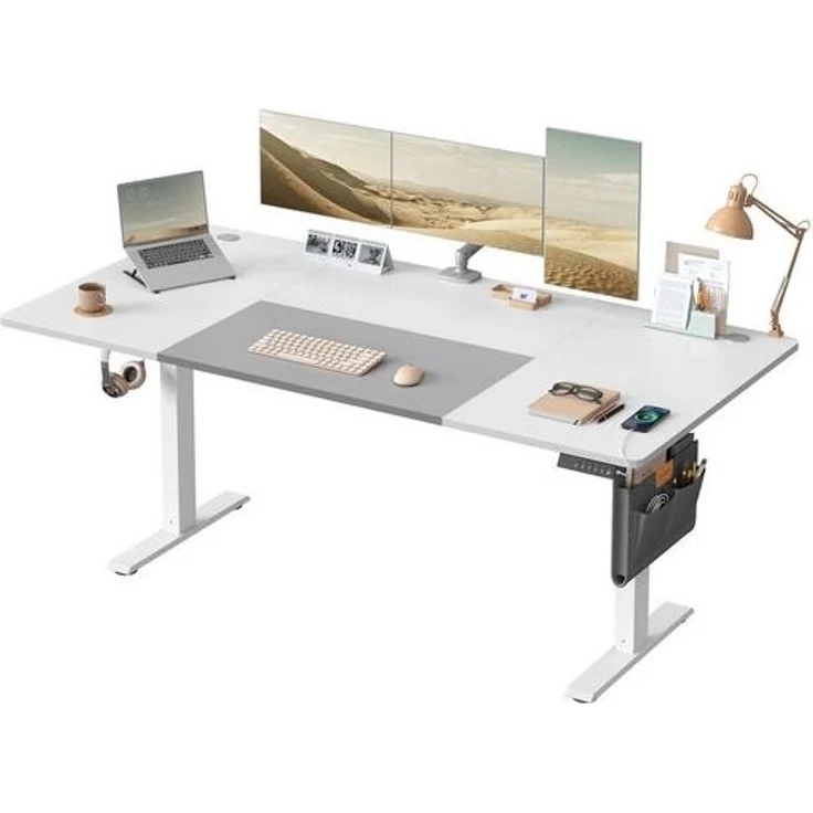 SONGMICS Höhenverstellbarer Schreibtisch elektrisch, 180 x 80 cm, stufenlos verstellbar, Memory-Funktion mit 4 Höhen, USB-C-Anschluss, wolkenweiß-taubengrau – Bild 2