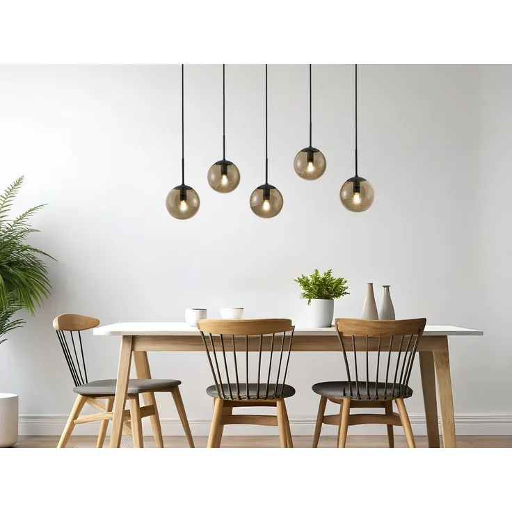 LED Pendelleuchte 5-flammig mit Rauchglas Kugeln, Breite 100cm