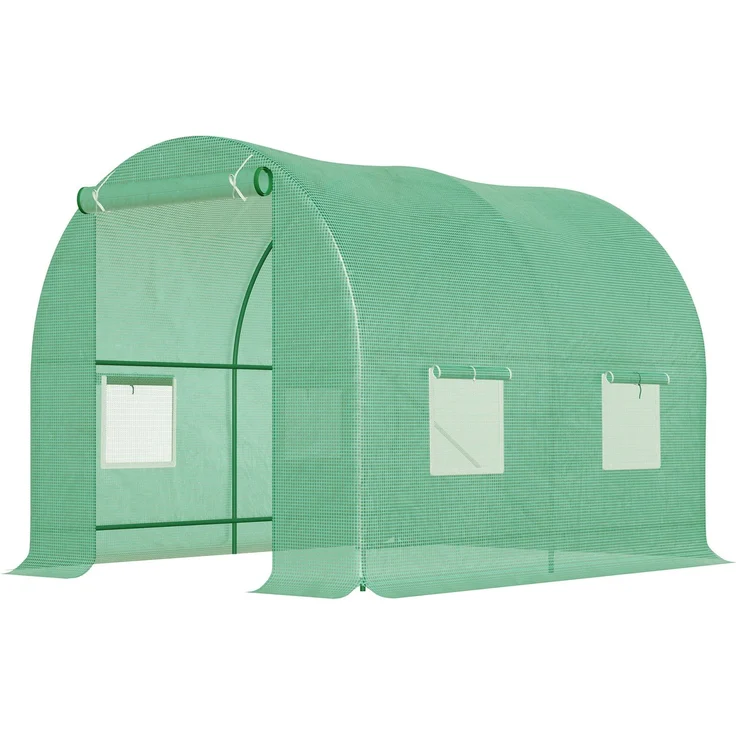 Wohnora-5 m² Tunnelgewächshaus (2,5 m L x 2 m B x 2 m H) Stahlbetonkonstruktion Ø 1,8 cm + hochdichtes PE 140 g/m² Fenster Grün,H 1980cm x T 1550cm x B 2000cm – Bild 3