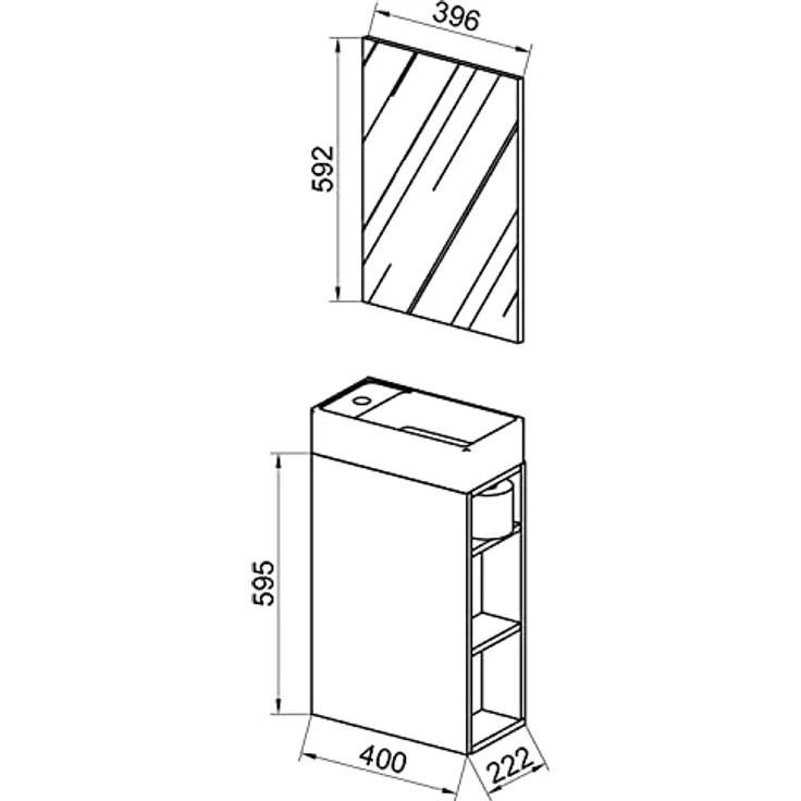 VCM Badmöbelset Lumia, 3-tlg. Gäste WC Set mit Waschbecken aus Keramik, Unterschrank mit Drehtür und Spiegel, H. 70 x B. 40 x T. 22 cm – Bild 4