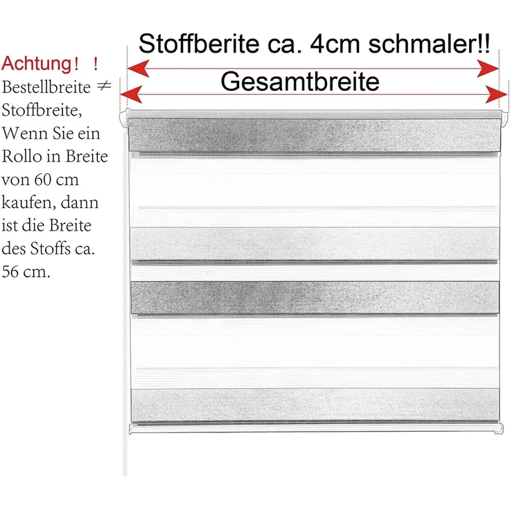 WOLTU Doppelrollo Klemmfix ohne Bohren Grau 70x120 cm (BxH), Duo Rollo Zebrarollo Fensterrollo Klemmrollo Seitenzugrollo Easyfix lichtdurchlässig & verdunkelnd Rollos für Fenster und Tür – Bild 5