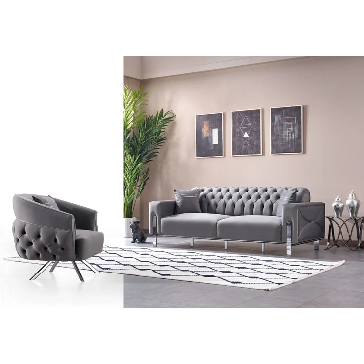 Sitzgruppe/Sofa Set - Wohnzimmergarnitur "Lotus" 3+3+1-Grau – Bild 2