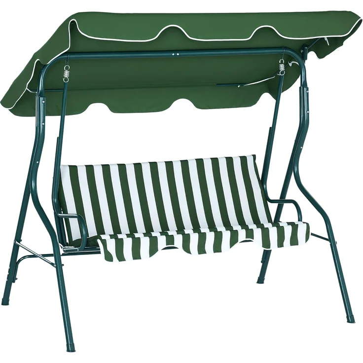Outsunny Hollywoodschaukel Schwingbank mit Verstellbarem Sonnendach, 3-Sitzer, Relaxfunktion, Gartenschaukel, 1 tlg, Schaukelbank, Stahlrahmen, Grün 170 x 110 x 153 cm – Bild 1
