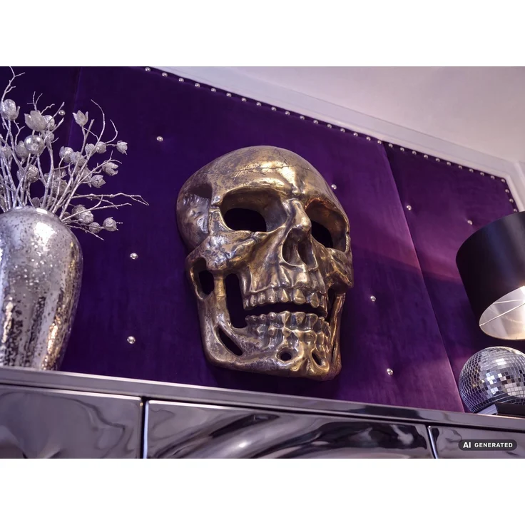 FineBuy Wanddeko Totenkopf Aluminium 41 cm Schädel Groß, Design Wanddekoration Metall Deko Alu Modern, Wohndeko Skull, Wandskulptur Dekoration Wohnaccessoire – Bild 5