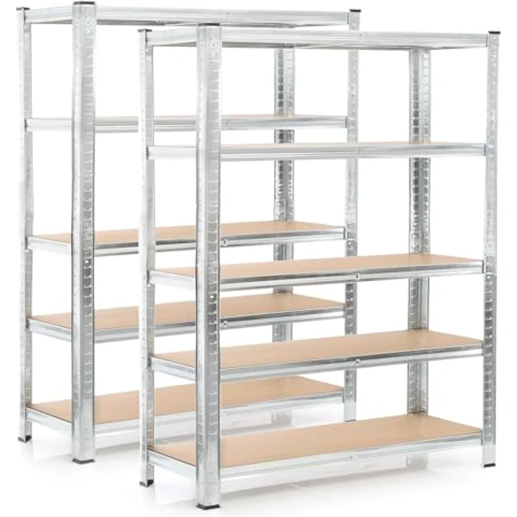 Wiltec Set 2X Schwerlastregal 180 x 120 x 40 cm, 875 kg Gesamtlast, Steckregal verzinkt aus Stahl, Lastenregal mit 5 Ablagen, Werkstattregal – Bild 2