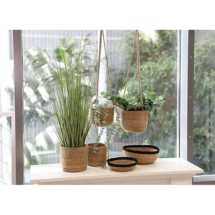 Spetebo Übertopf Seegras Blumenampel natur - 3er Set (Packung, 1 tlg), Geflochtene Boho Chic Blumentöpfe – Bild 5