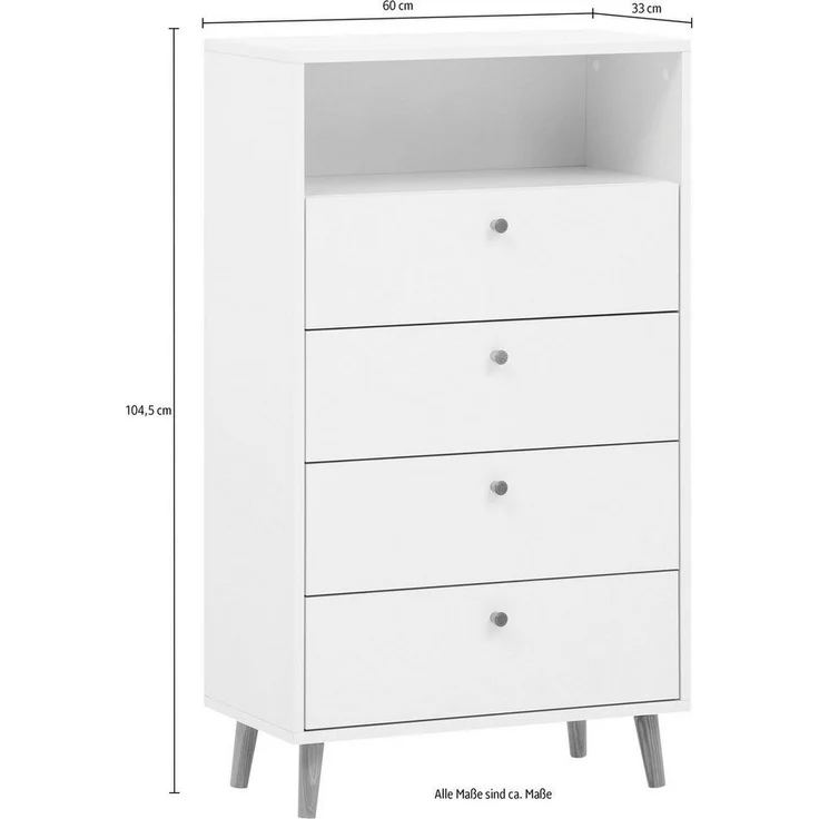 Schildmeyer Kommode Bjarne, Breite 60 cm, 4 Schubladen, Griffe und Möbelfüße aus Massivholz – Bild 3