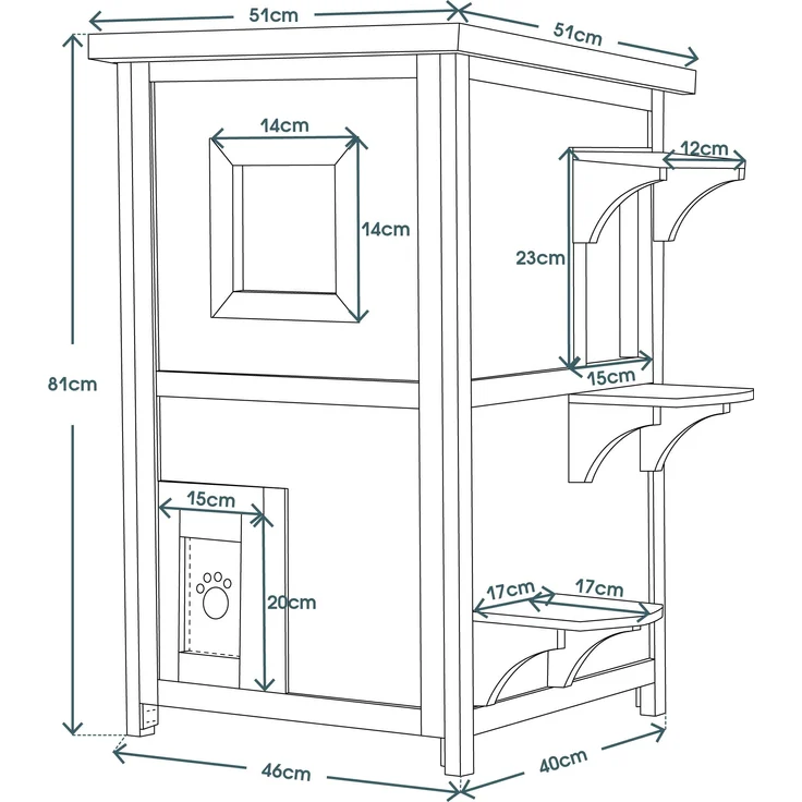 Katzenhaus Katzenvilla isoliert Katzenhütte 2 Etagen Wetterfest, Grau, 0508 EY – Bild 2