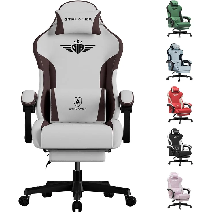 GTPLAYER Gaming Stuhl, Ergonomischer Gamer Stuhl aus Stoff mit Lendenwirbelstütze, PC-Stuhl mit verbreiterter Rückenlehne, Belastbar bis 150 kg, Braun