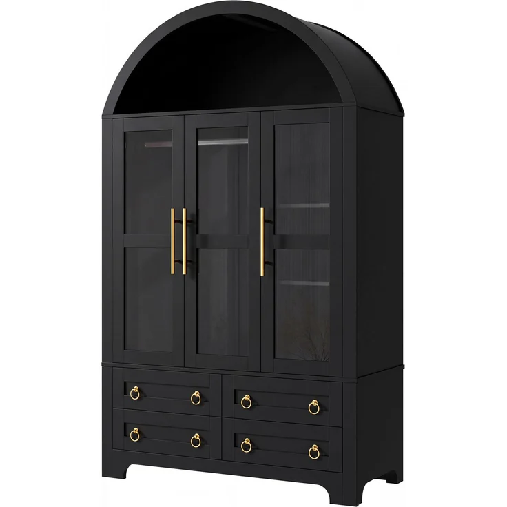 Kleiderschrank 110x50x186 cm in Schwarz mit 3 Glastüren, 4 Schubladen und App-LED – Bild 10