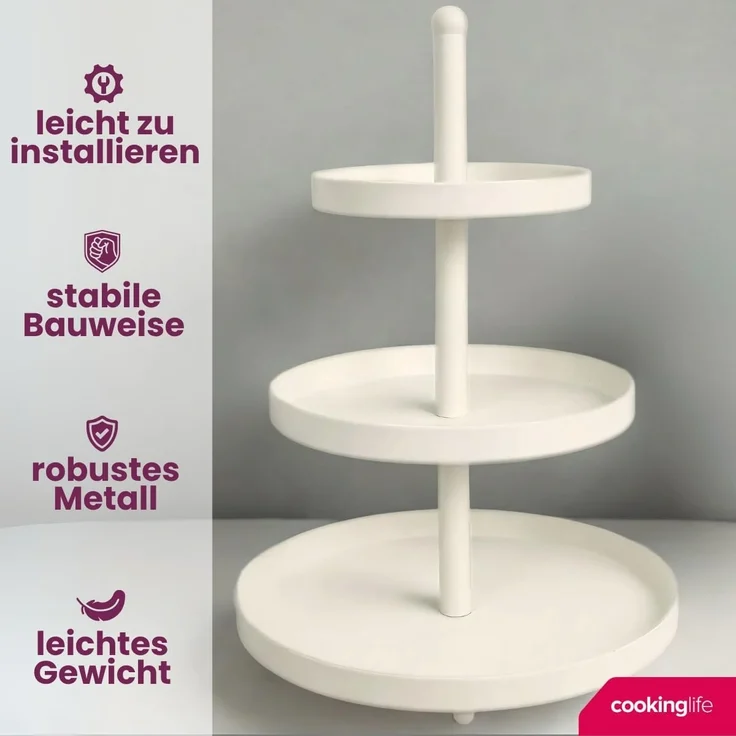 HIT Trading Etagere SISSI, Ø 33 x H 55 cm, Weiß, mit 3 Etagen, Metall – Bild 1