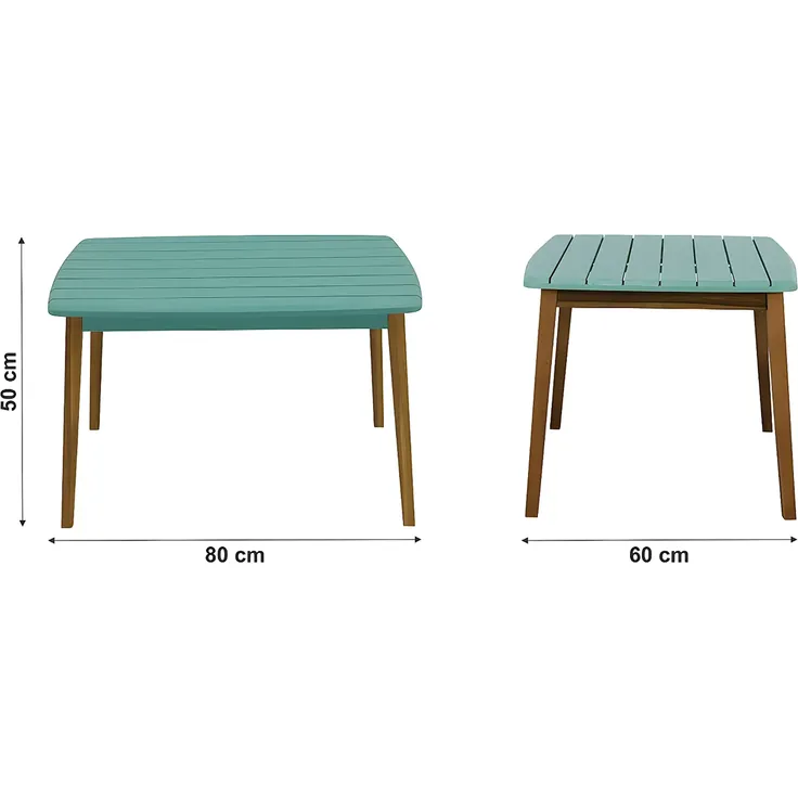 Vente-unique - GOZO Gartenessgruppe Holz, Platte BlauBlau - B 60 cm x H 50 cm x L 80 cm – Bild 6