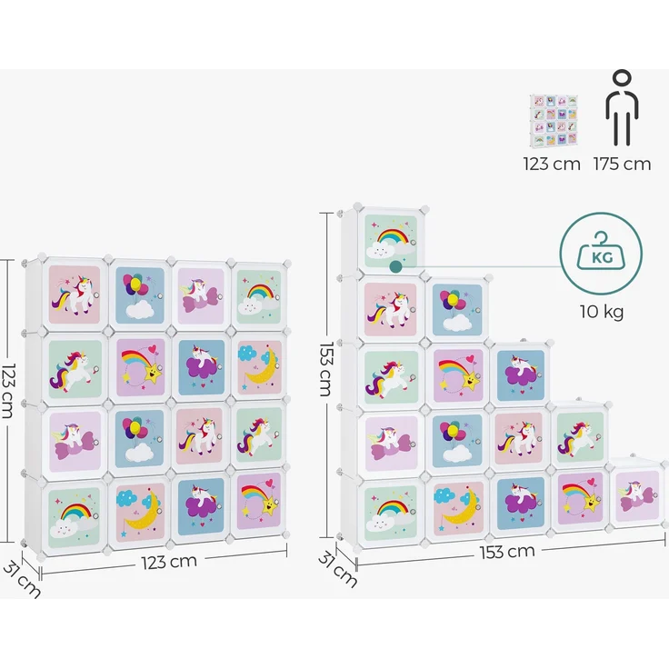 Songmics Regalsystem mit 16 Würfeln, Kunststoff weiß, 16 x 30 x 30x30 cm – Bild 3