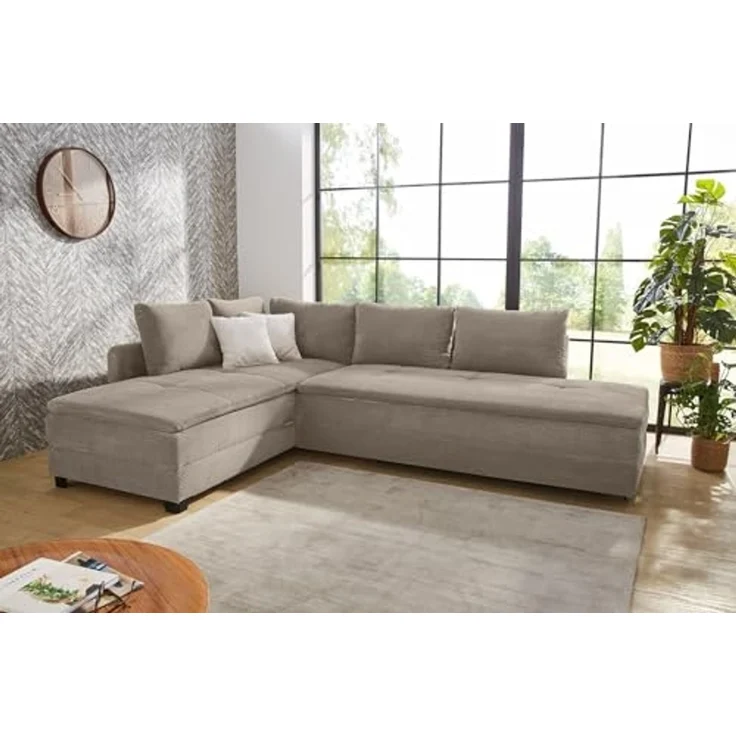 Ecksofa-Dauerschläfer Doppelbett Federkern Bettkasten Couch in Cord Braun Taupe – Bild 2