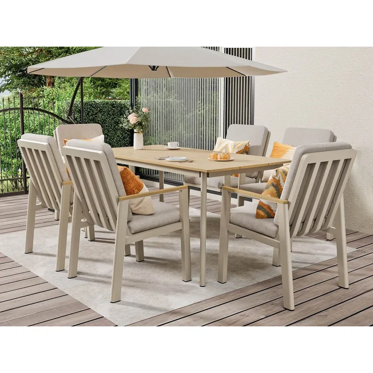 MeXo Gartenlounge-Set Garten Essgruppe für 6 Personen, (Gartenmöbel-Set aus Aluminium, 7-tlg, mit ergonomischen Sesseln inkl. Kissen), Belastbarkeit pro Sitzplatz 140 kg